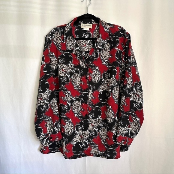 Vintage 90s DonnKenny Women's Plus Size Red Button Up Shirt Abstract Print sz 2X - Picture 1 of 7
